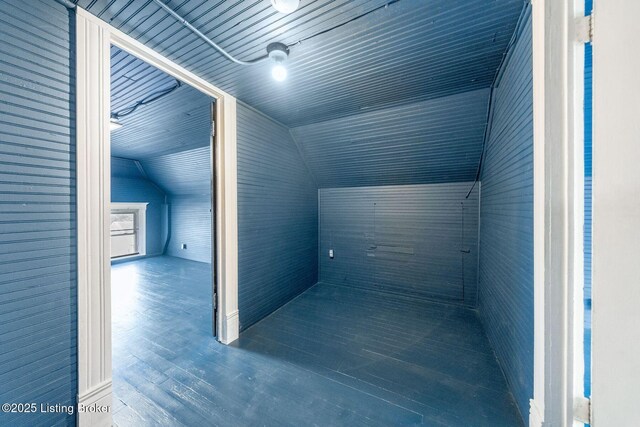 interior space featuring lofted ceiling and wood finished floors