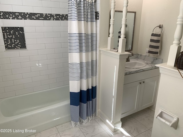 bathroom featuring vanity and shower / tub combo