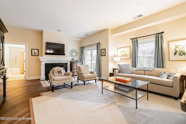 living room with hardwood / wood-style flooring and plenty of natural light