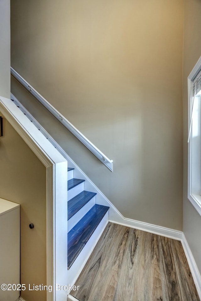 stairway featuring hardwood / wood-style flooring