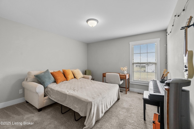 bedroom with light carpet