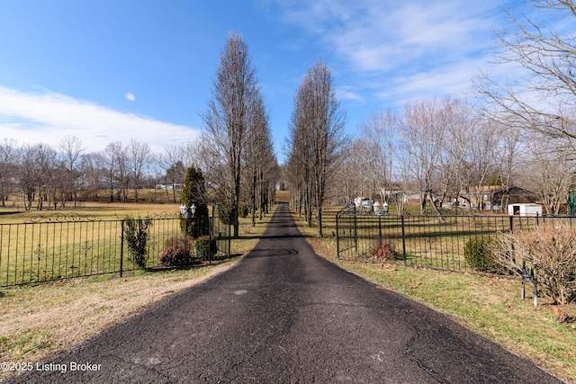 view of street with a rural view