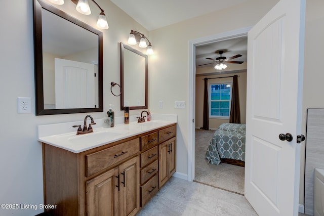 bathroom featuring vanity and ceiling fan