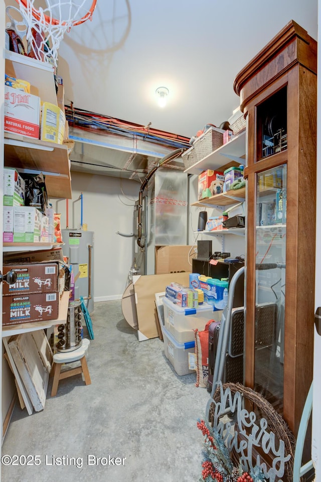 storage area with electric water heater