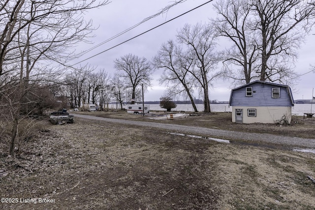 view of street with a water view