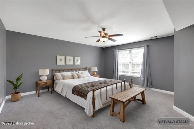 bedroom featuring carpet, visible vents, and baseboards