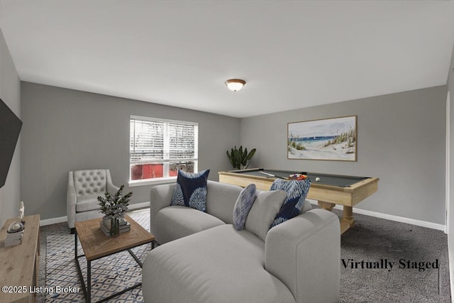 living area with billiards and baseboards