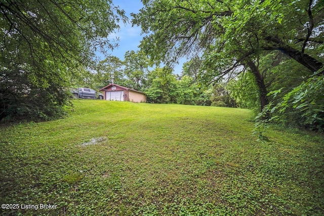 9828 Titan Dr, Louisville, KY 40229 - view of grassy yard with a garage and an outbuilding