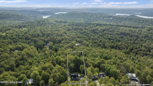 drone / aerial view featuring a view of trees