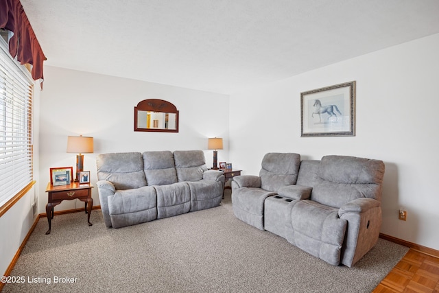 living room featuring light parquet flooring