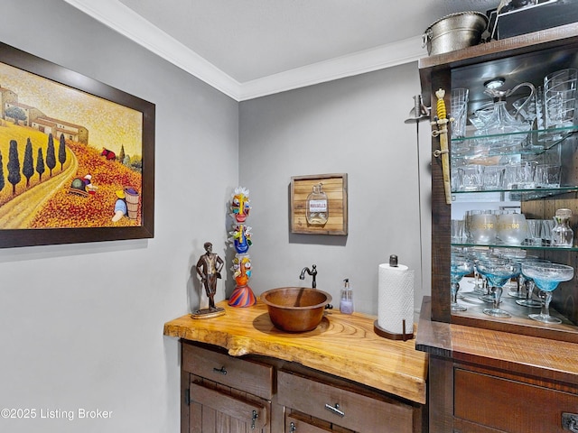 bar featuring a bar and crown molding