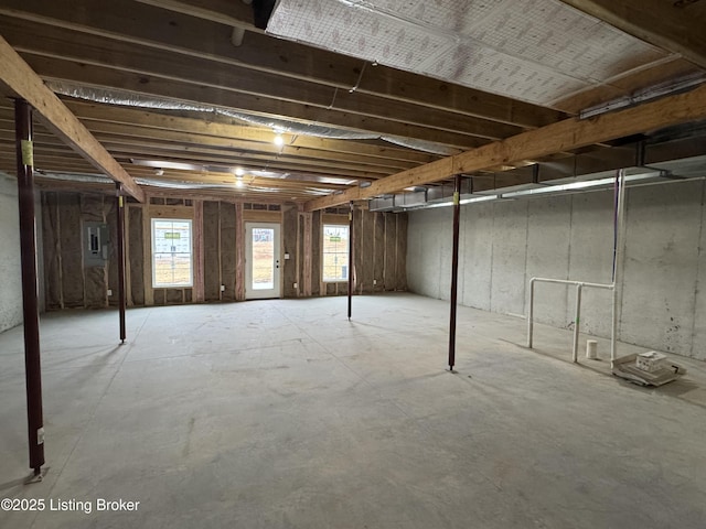 basement featuring electric panel