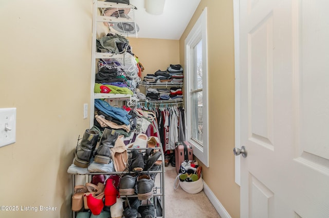 walk in closet with carpet