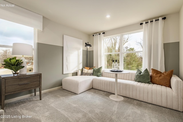 sitting room with light carpet