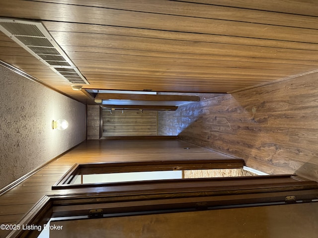 hallway with wood ceiling