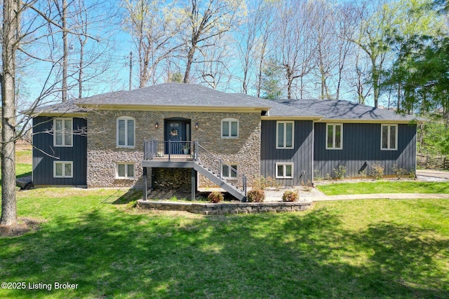 13200 Creekview Rd, Prospect, KY 40059 - view of front of property featuring board and batten siding, a front lawn, and stairs