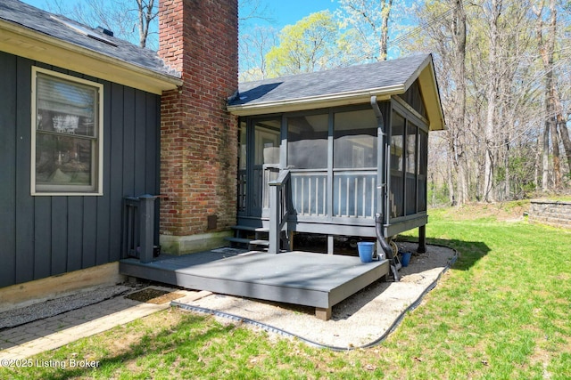13200 Creekview Rd, Prospect, KY 40059 - wooden terrace featuring a sunroom and a lawn