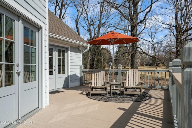 wooden terrace with french doors