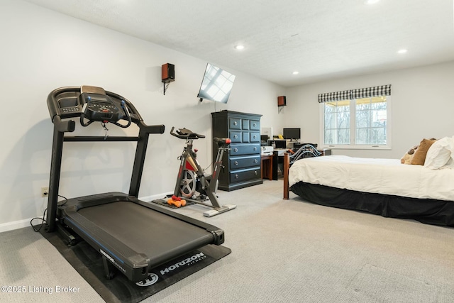 bedroom with carpet floors, baseboards, and recessed lighting