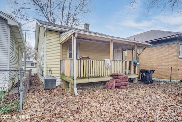 exterior space featuring a porch and central air condition unit