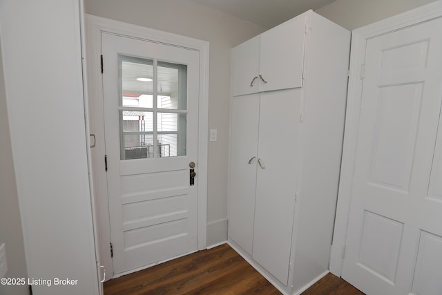 doorway featuring dark wood-type flooring