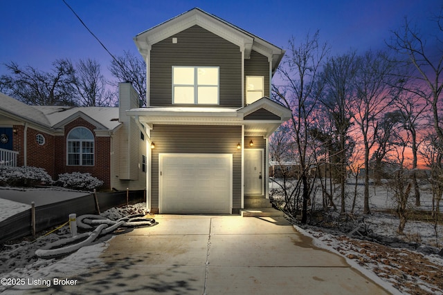 front facade with a garage