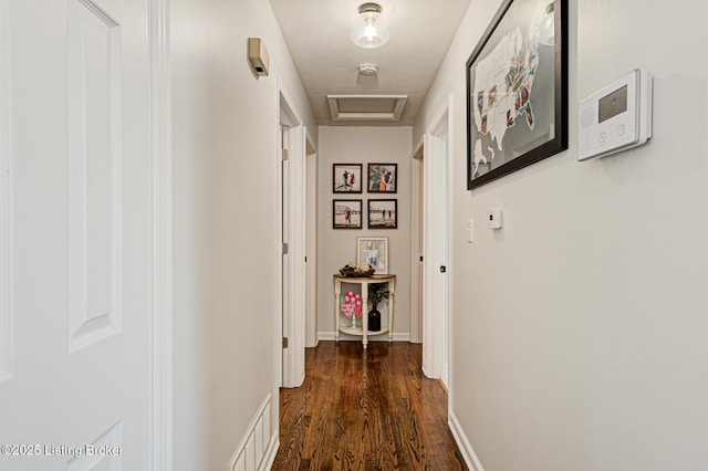 9914 Mccrea Ln, Louisville, KY 40229 - corridor featuring dark wood-style flooring and attic access