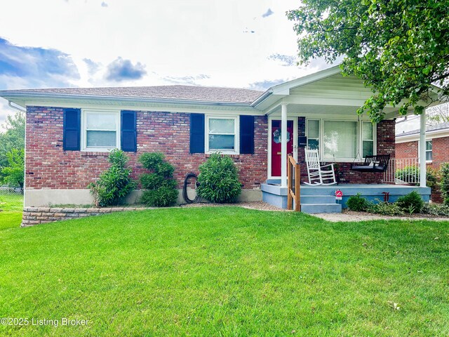 9914 Mccrea Ln, Louisville, KY 40229 - view of front of property featuring a porch, a front yard, and brick siding