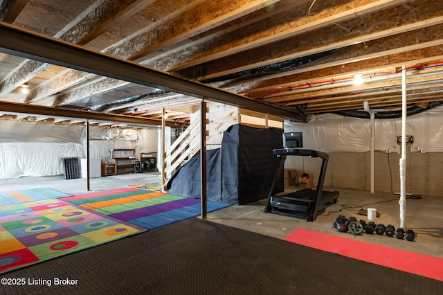 view of unfinished basement