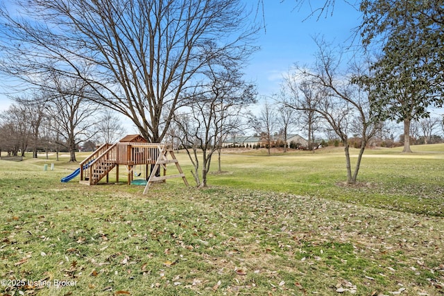 view of yard with a playground