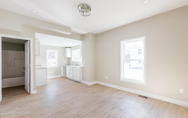 interior space featuring sink and light hardwood / wood-style floors