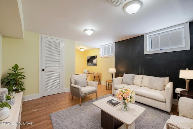 living room with hardwood / wood-style floors