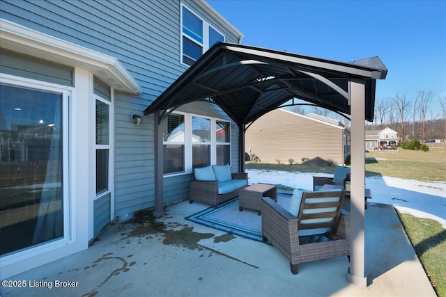 view of patio / terrace featuring a gazebo and an outdoor hangout area