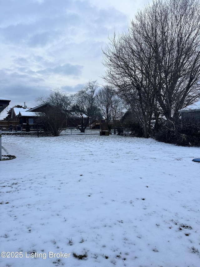 view of yard covered in snow