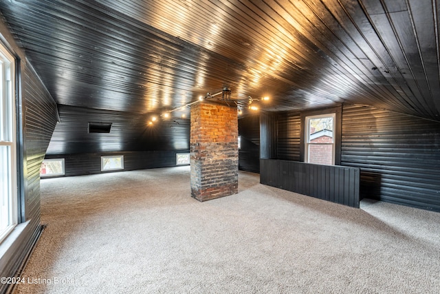 interior space with carpet and vaulted ceiling