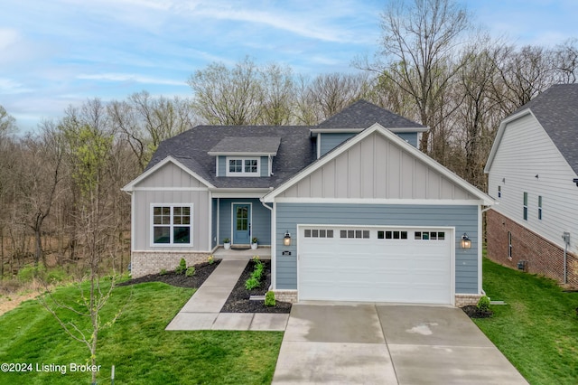 view of front of house featuring a garage, roof with shingles, board and batten siding, and concrete driveway