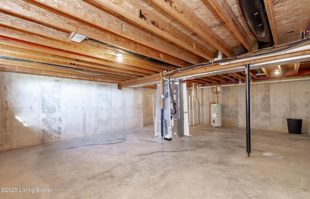 unfinished basement with water heater