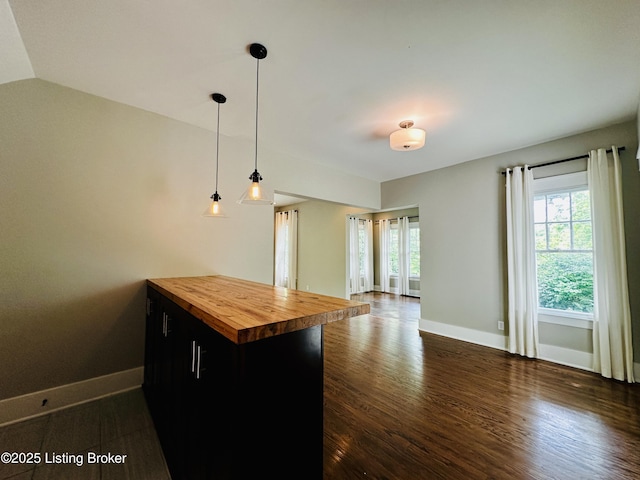 438 S Hite Ave, Louisville, KY 40206 - kitchen featuring butcher block countertops, healthy amount of natural light, dark wood-style floors, and vaulted ceiling