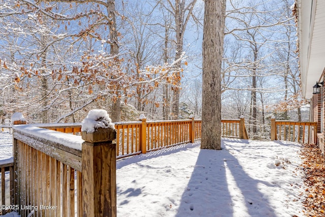 view of snow covered deck