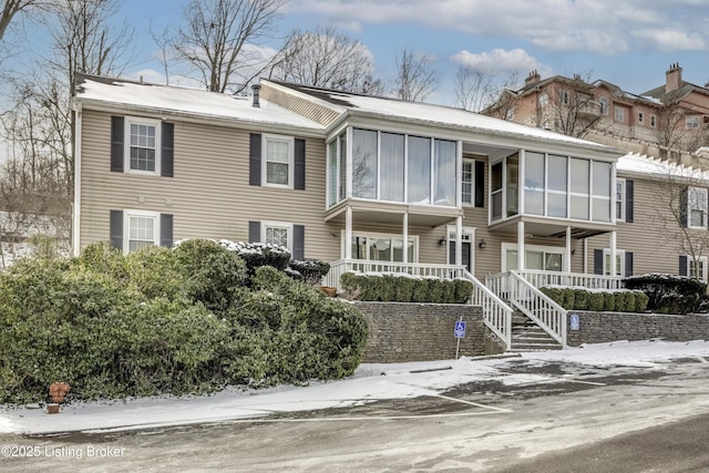 view of snow covered building