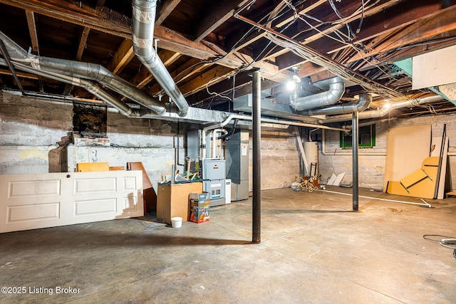 unfinished basement with water heater