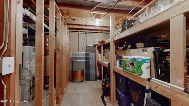 storage area featuring water heater