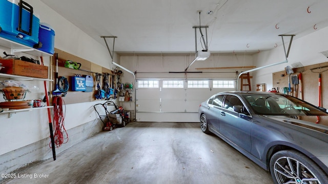 garage with a garage door opener