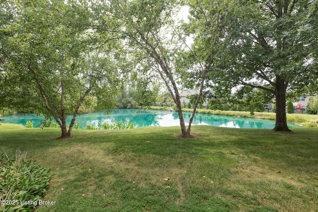 view of yard with a water view