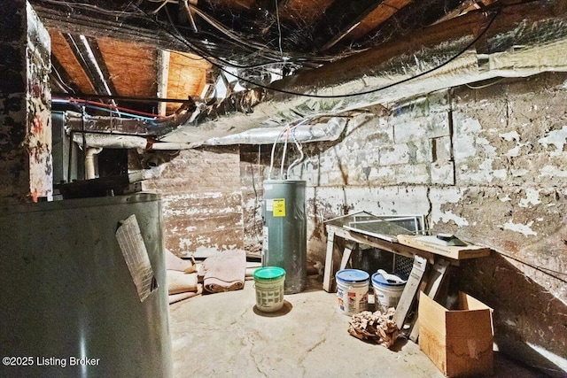 unfinished basement with water heater