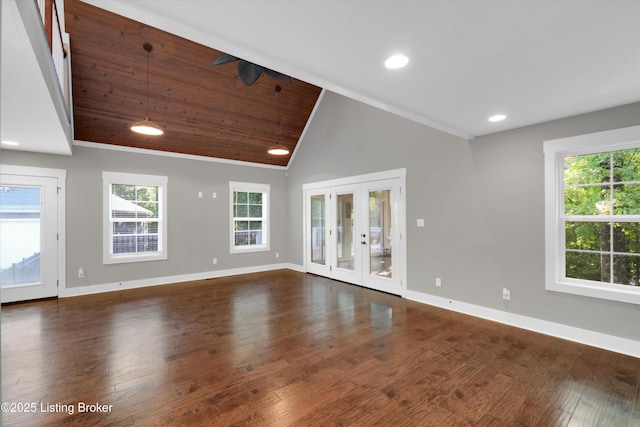 170 Moutardier Woods Way, Leitchfield, KY 42754 - unfurnished living room with french doors, healthy amount of natural light, baseboards, dark wood-style floors, and recessed lighting