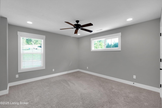 170 Moutardier Woods Way, Leitchfield, KY 42754 - empty room with a ceiling fan, recessed lighting, carpet flooring, and baseboards