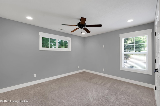 170 Moutardier Woods Way, Leitchfield, KY 42754 - empty room with baseboards, recessed lighting, a ceiling fan, and carpet