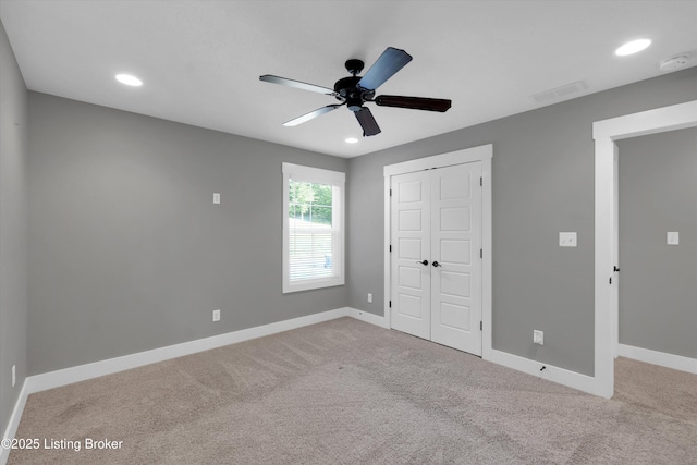 170 Moutardier Woods Way, Leitchfield, KY 42754 - unfurnished bedroom featuring carpet flooring, baseboards, a closet, recessed lighting, and ceiling fan
