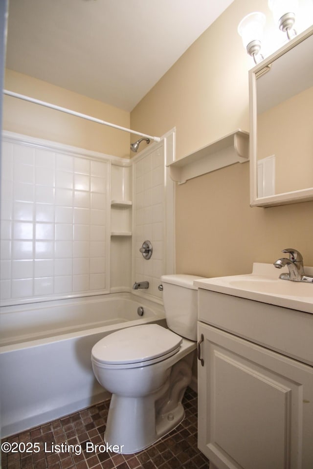 full bathroom with toilet, bathtub / shower combination, and vanity